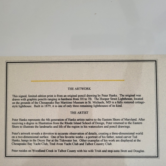 Peter Hanks Limited Edition Print  RETIRED SENTINEL Lighthouse Signed Chesapeake - Picture 9 of 9